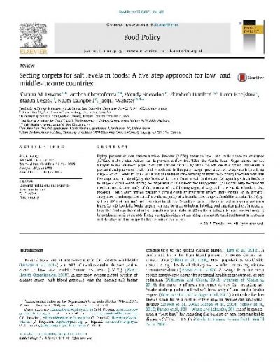 Setting Targets for Salt Level in Foods: A five-step approach for low- and middle- income countries