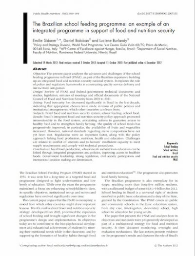 The Brazilian school feeding programme: an example of an integrated programme in support of food and nutrition security