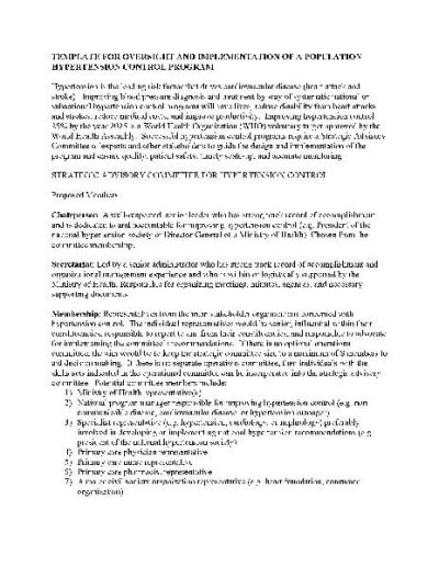 Implementation tool: Template for developing a strategic advisory committee for hypertension prevention and control