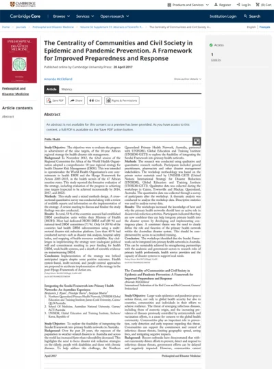 The Centrality of Communities and Civil Society in Epidemic and Pandemic Prevention. A Framework for Improved Preparedness and Response