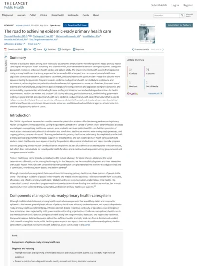 The road to achieving epidemic-ready primary health care