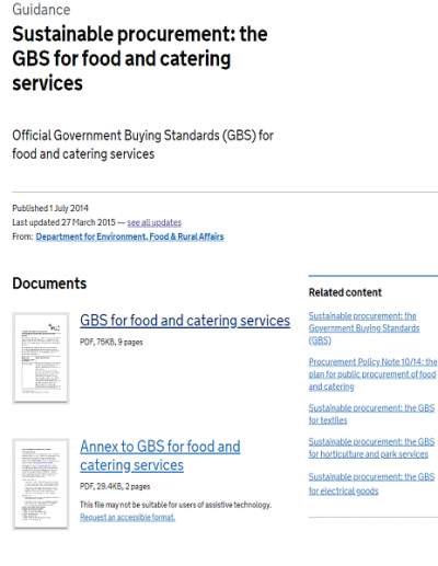Sustainable procurement: the Official Government Buying Standards (GBS) for food and catering services