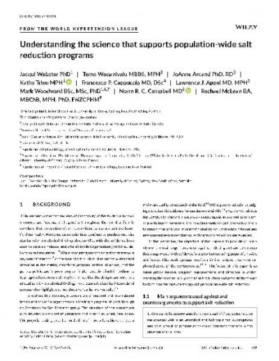 Journal article: "Understanding the science that supports population-wide salt reduction programs"