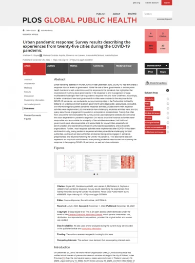 Urban pandemic response: Survey results describing the experiences from twenty-five cities during the COVID-19 pandemic