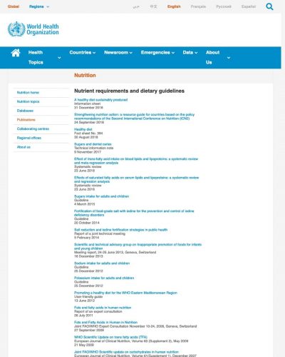 WHO Nutrient requirements and dietary guidelines website
